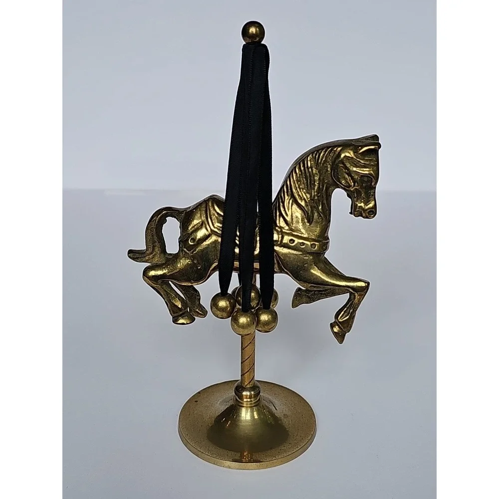 Vintage Solid Brass Carousel Horse Sculpture with Ribbons and Brass Balls M1029‎